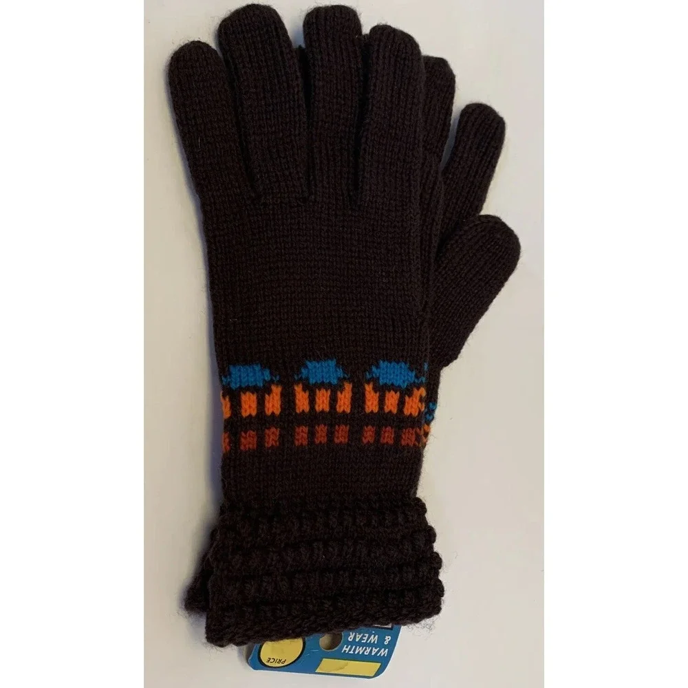 Vintage Acrylic Knit Winter Gloves Women's One Size Stretch Retro Colors NEW NOS